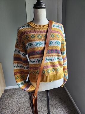 Forever 21 Mustard Multi-Color Fair Isle Crewneck Sweater